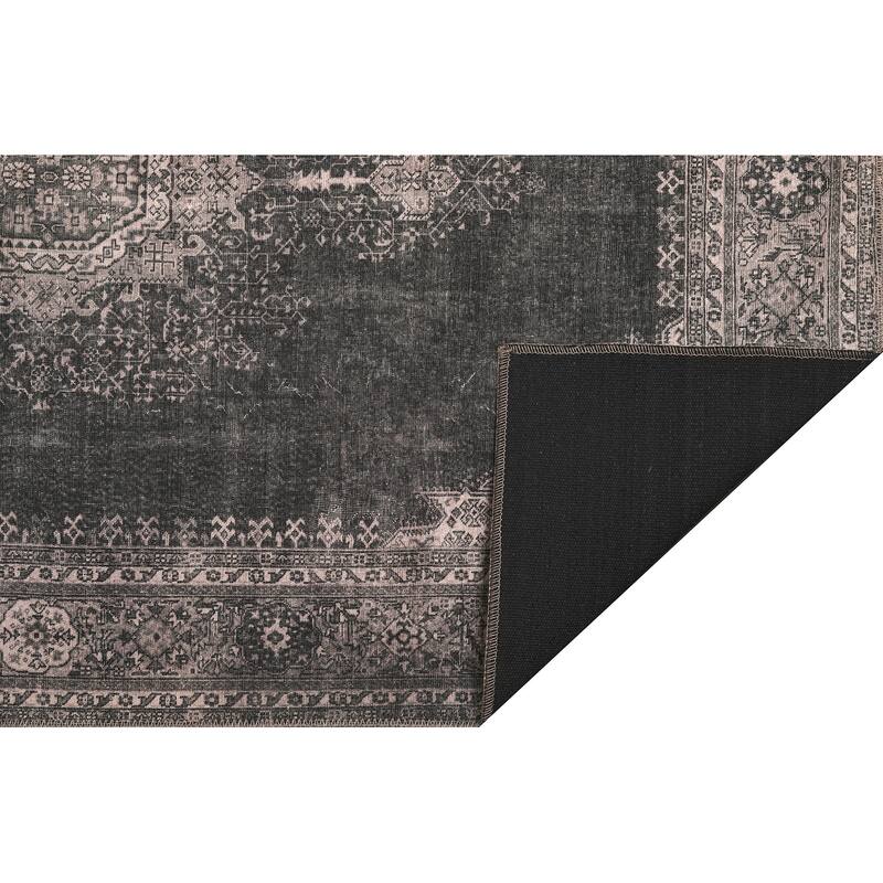 Domani Grove Machine Washable Distressed Grey Medallion Area Rug