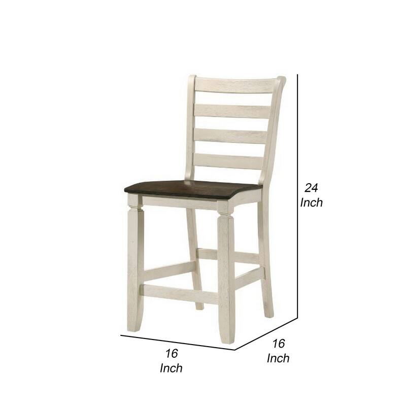 24 Inch Counter Height Stool, Smooth Tan Cushion, Antique White Wood Frame