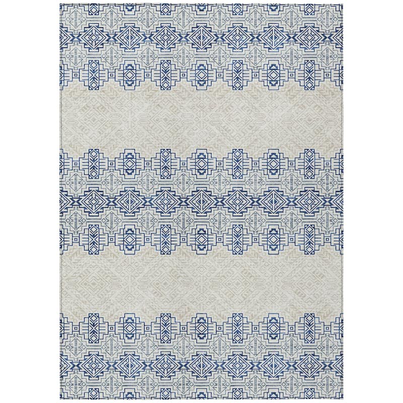 Machine Washable Indoor/ Outdoor Moroccan Boho Chantille Rug