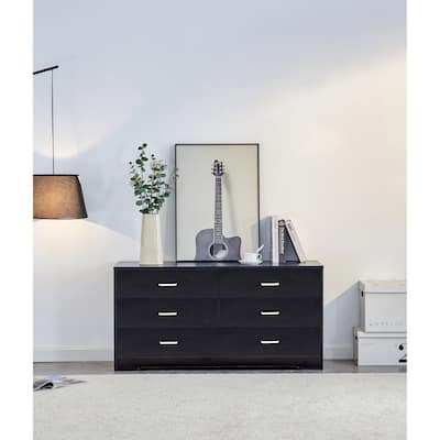 6 Drawer Cabinet MDFMaterial Black for Living Room