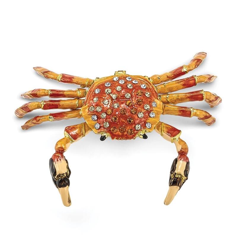 Curata Pewter Crystals Gold-Tone Enameled Movable Crabulous Red Orange Crab Trinket Box on 18 Inch Necklace