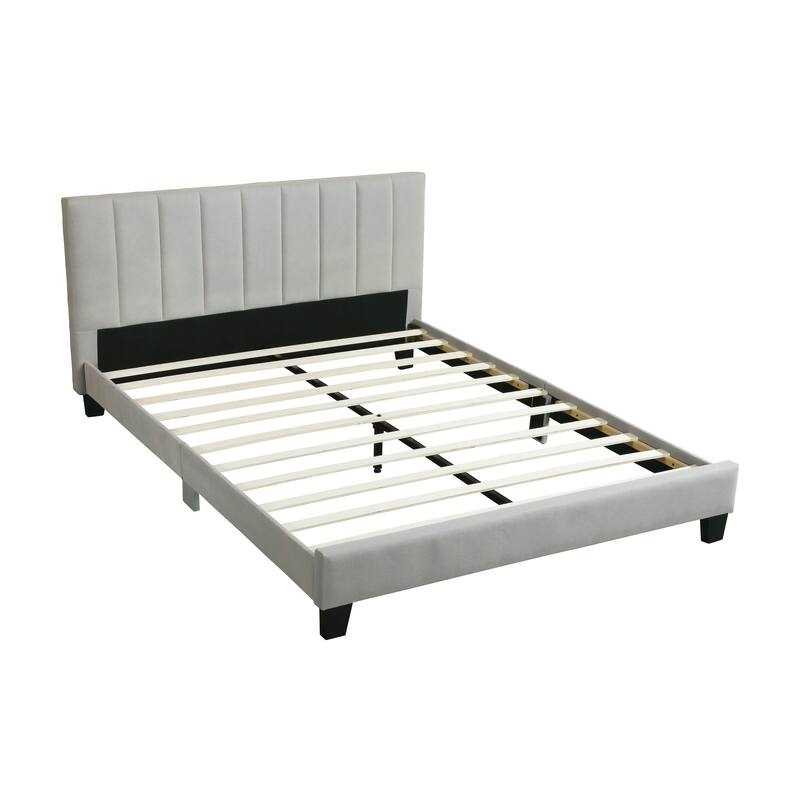King Size Wood Eastern Platform Bed with Vertical Tufted Headboard