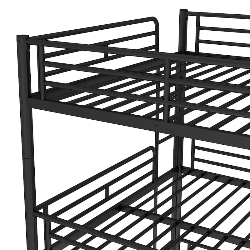 Queen over Queen over Queen Bunk Bed, Metal Triple Bunk Bed with Safety Guardrails, Bunk Bed with Noise-reduced Design