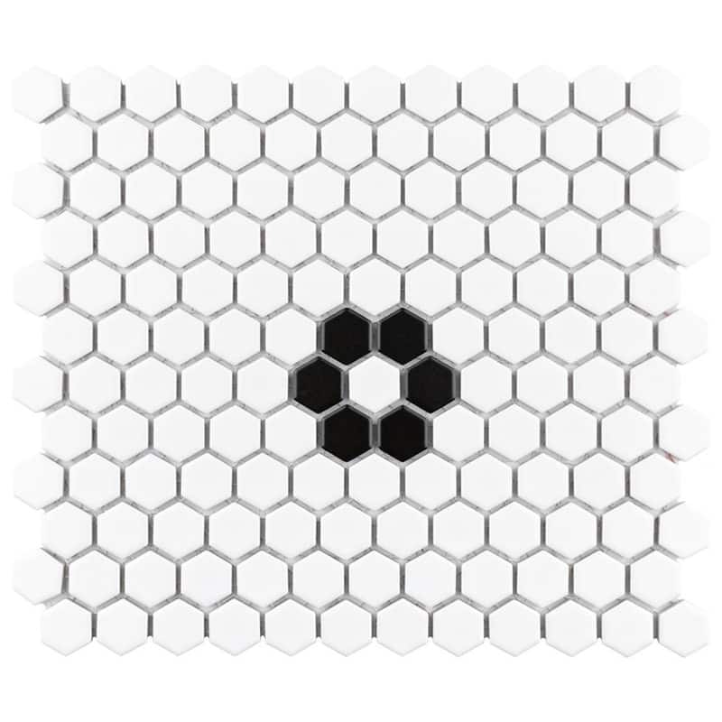 Merola Tile Metro 1" Hex Matte White Single Flower 11-7/8"x10-1/4" Porcelain Mosaic Tile