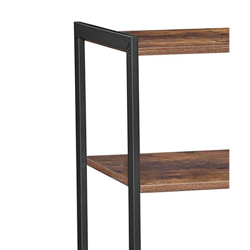 2 Mesh Basket and 6 Hooks Wood and Metal Frame Bakers Rack, Brown and Black - 37.4 H x 13.8 W x 31.5 L Inches