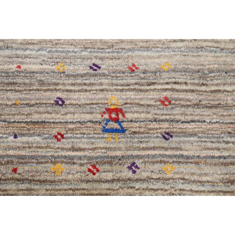 Striped Gabbeh Indian Area Rug Hand-Knotted Wool Carpet - 4'11"x 8'0"