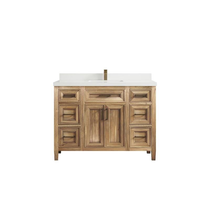 Willow Collections 48 in. W x 22 in. D Santa Monica Teak Single Sink Bathroom Vanity with Countertop - 2" White Quartz - Whitewashed Teak