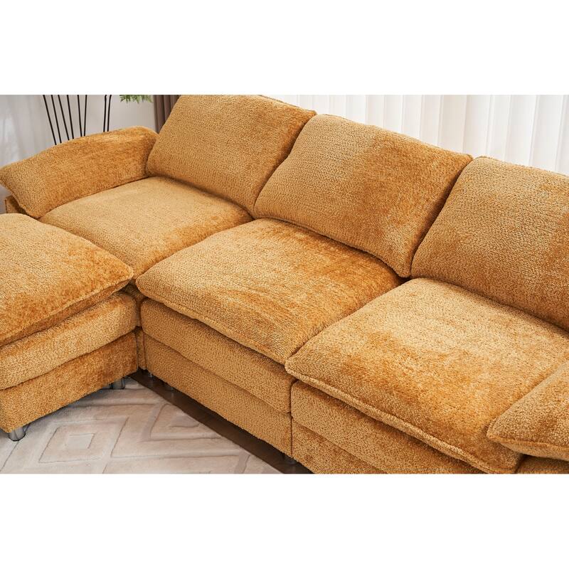 Modern Polyester Deep 3-Seater Sofa Couch with Ottoman