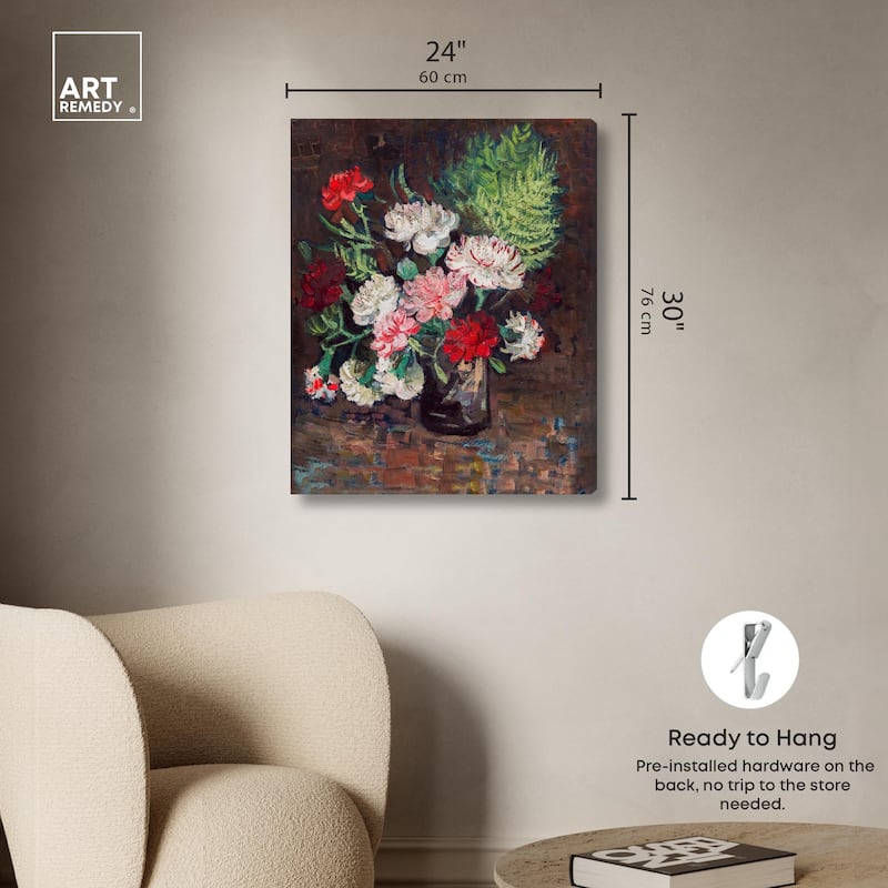 Vase with Carnations Canvas by Art Remedy, Gallery Wrapped