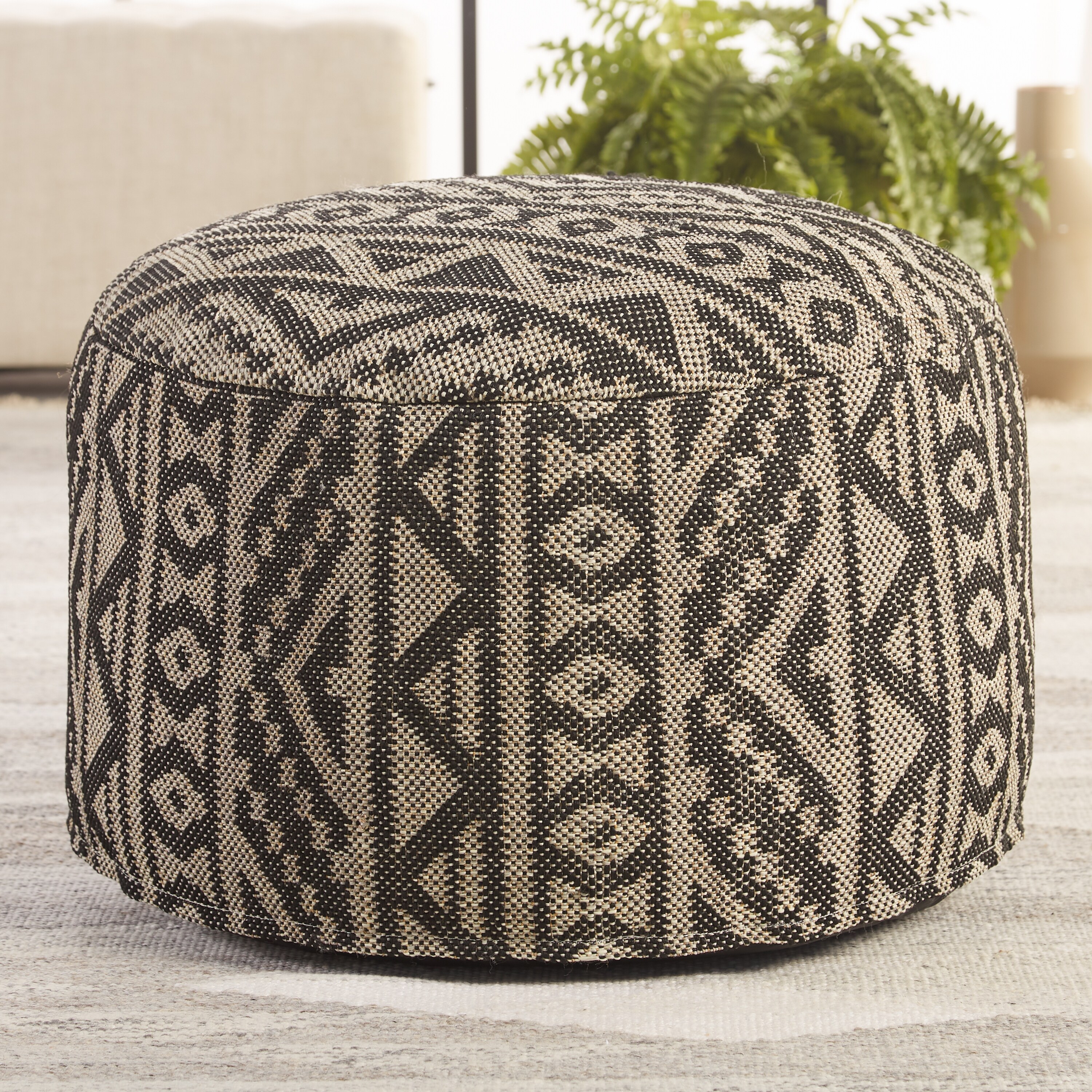 Madsen Indoor Outdoor Tribal Black Light Taupe Cylinder Pouf 24 X24 X13 Overstock 33273577