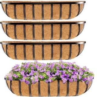 4 Pcs 24" Window Box Deck Railing Planter with Horse Trough Coco Liners ...