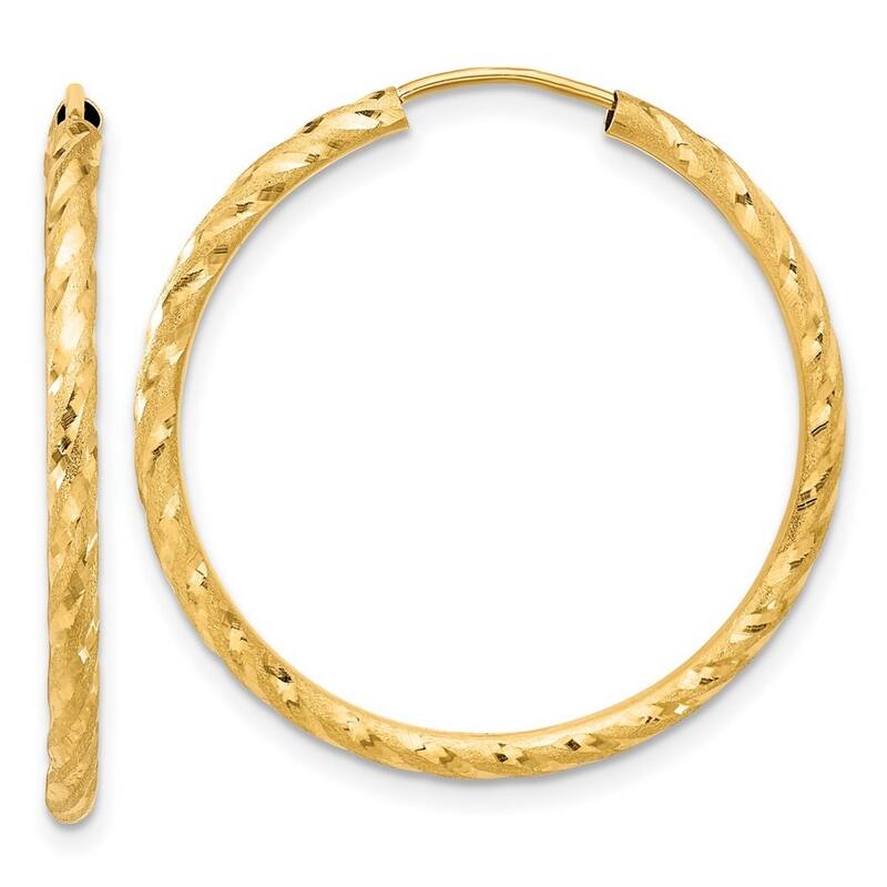 Curata 14k Yellow Gold Polished Satin Sparkle Cut Endless Hoop Earrings - 29.7x2mm