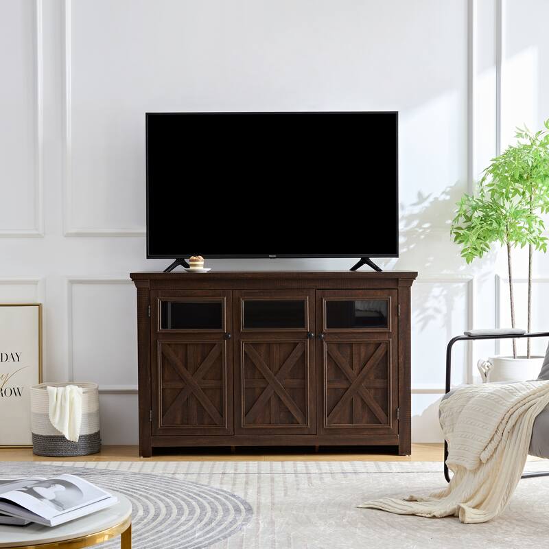 Farmhouse Sideboard Buffet Cabinet with Storage with 3 Doors, Kitchen Storage Cabinet, Coffee Bar Cabinet with Adjustable Shelf - Espresso