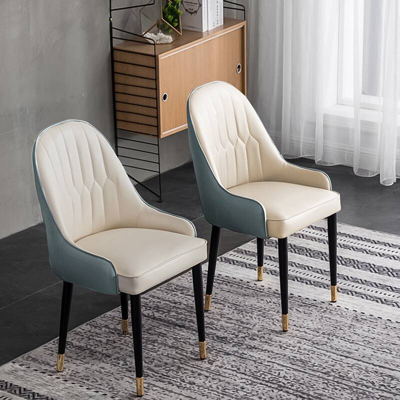 Modern Dining Chair With PU Leather and Solid Wood Legs Partial Assembly,Beige(Set of 2)