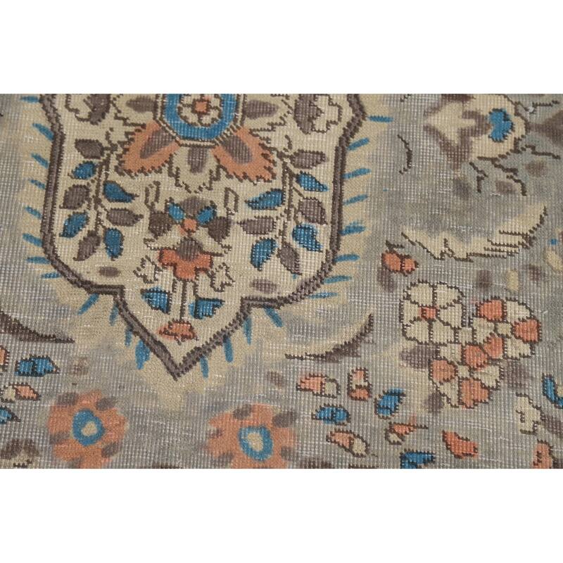Light Blue Medallion Tabriz Persian Rug Hand-Knotted Wool Carpet - 7'9"x 11'3"