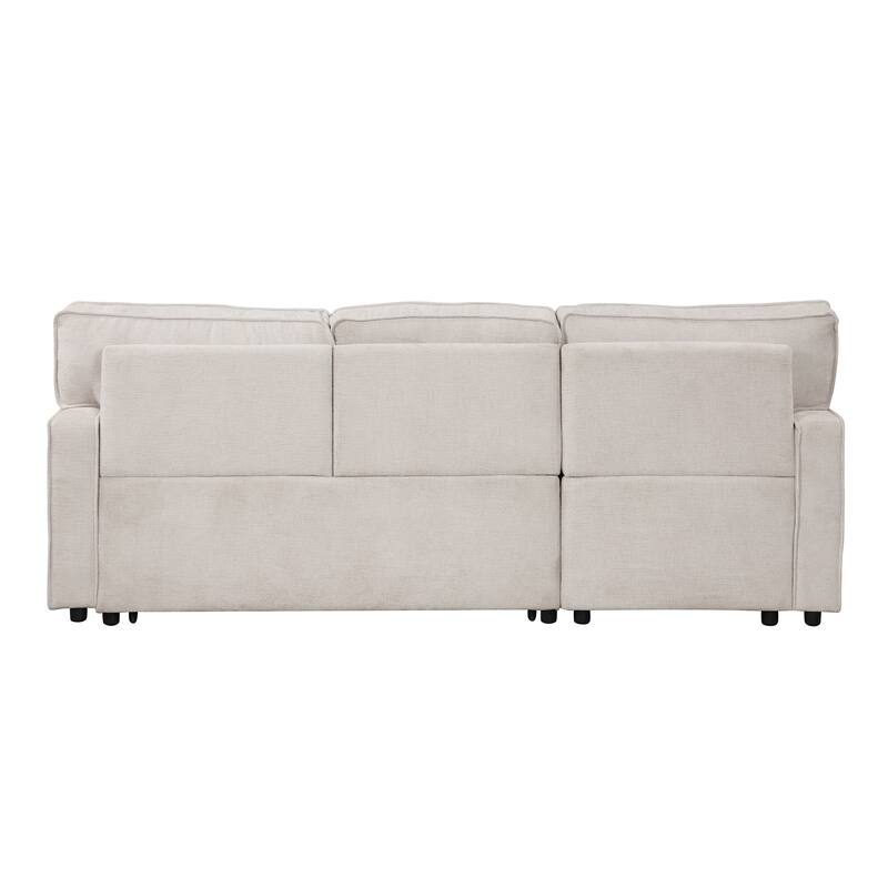 3-Seater Convertible Sleeper Sofa with Twin pull-out Bed, L-Shaped Sectional Sofa for Livingroom Polyester Sofa Set with Ottoman