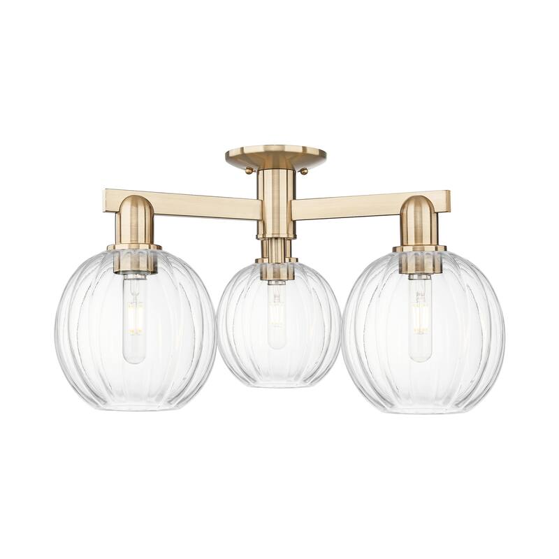 Innovations Lighting Downtown Urban - Preston - 3 Light 25" Globe Shade Semi-Flush Mount - Clear/Champagne Bronze