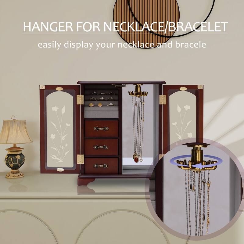 Refined jewelry organizers and storage,Brown vintage wooden jewelry box with Ring Holder - 10*5.2*11.7in