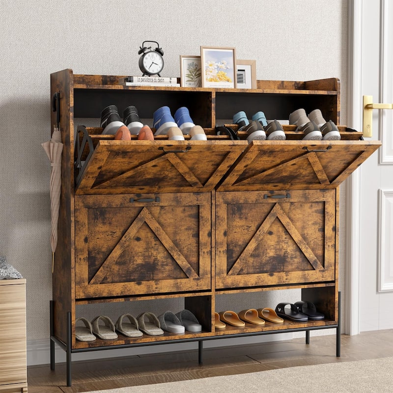 Shoe Cabinet with 4 Flip Drawer - 4 Flip Drawers - Brown