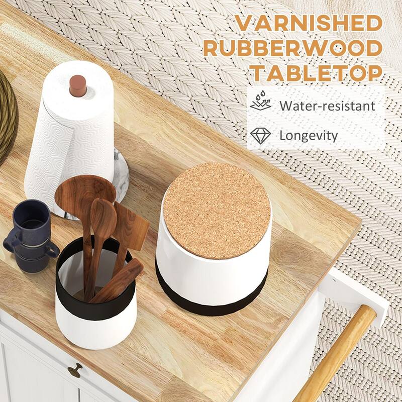 Modern Rolling Kitchen Island Cart with Spice Rack