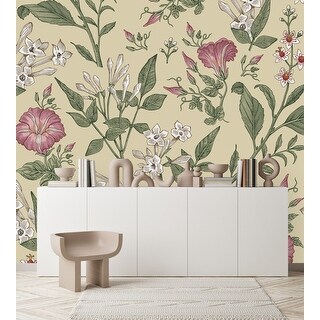 Beige Wallpaper with Flowers Peel and Stick and Prepasted - Bed Bath ...