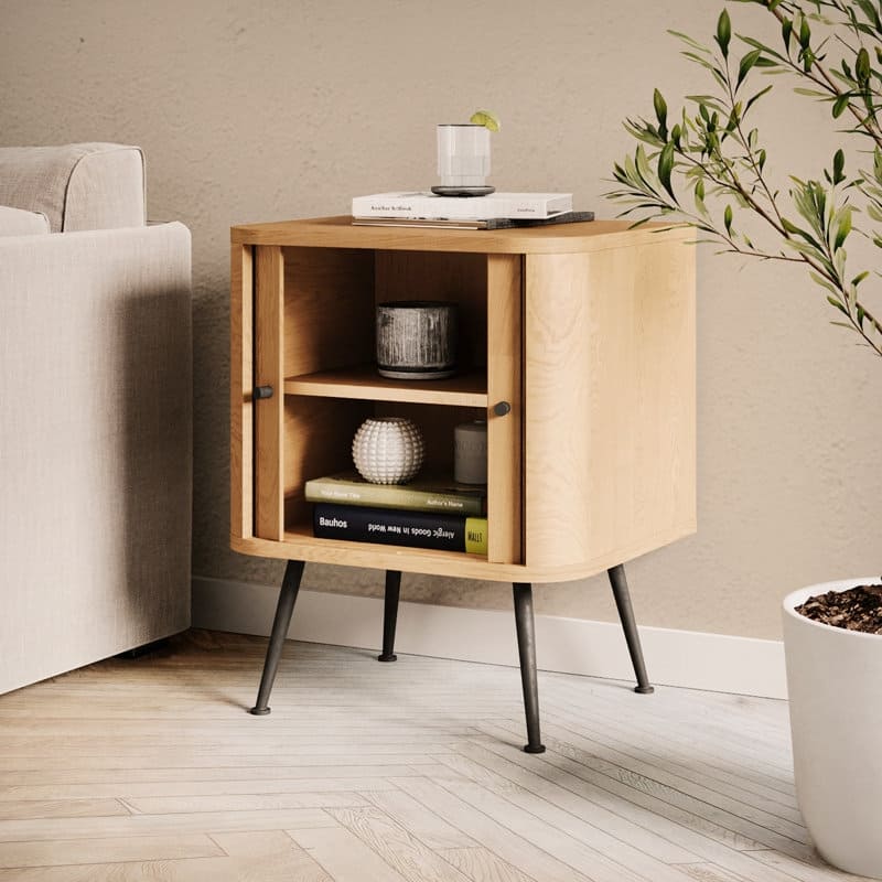 Studio London Tambour Door USA Oak Holden Nightstand Bedside Table