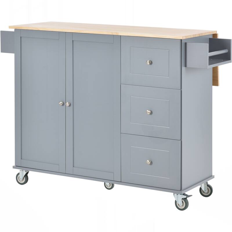 Rolling Mobile Kitchen Island with Drop Leaf - Solid Wood Top