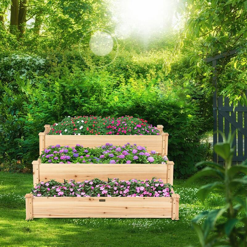 Costway 3 Tier Wooden Raised Vegetable Garden Bed Elevated Planter Kit - See details