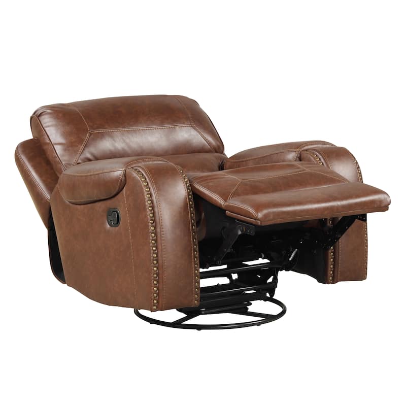 Roundhill Furniture Achern Faux Leather-Air Nailhead Manual Reclining 3-Piece Sofa Set