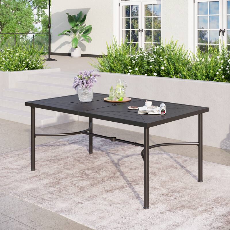 7-Piece Patio Dining Sets , 6 Textilene Fabirc Chairs and 1 Metal Table with 2.1'' Umbrella Hole