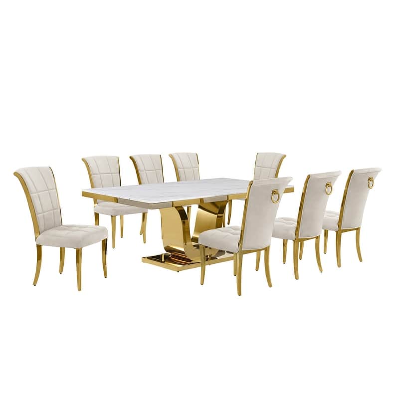 Best Quality Furniture D321-SC324-7 Dining Set with 78" White Marble Top