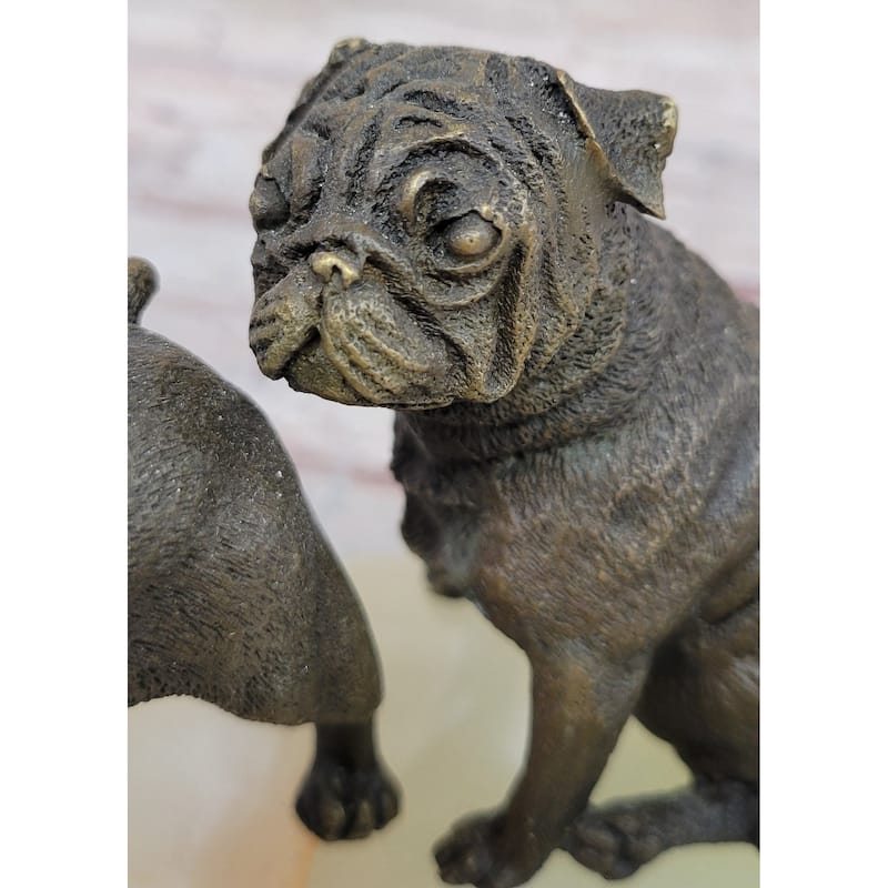 Bronze Imitative BullImitative dog Pug Imitative Dog Figurines On Marble - Soap Dish Ashtray Handmade Art
