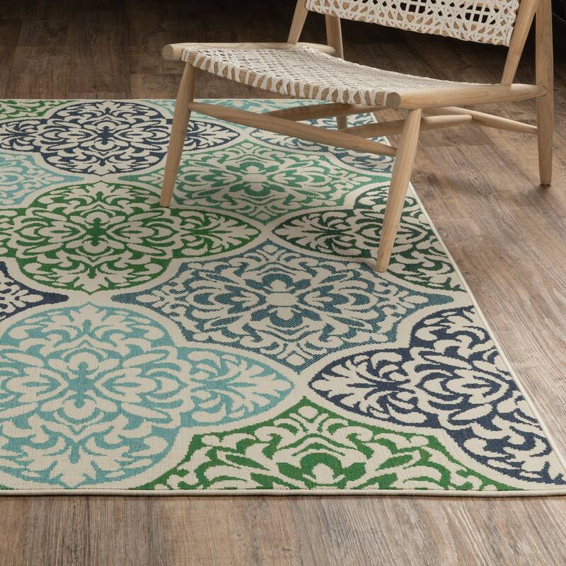 Miramar Moroccan Medallions Blue/ Green Indoor/Outdoor Area Rug-