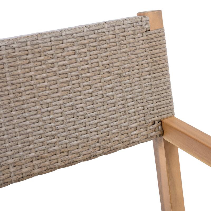 Outdoor Dining Chairs Set Of 2, Light Teak Acacia Wood Frame And Multi Light Brown Pe Wicker, Ideal For Patios,Gardens