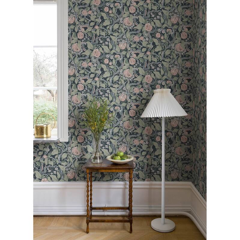 A-Street Prints Kort Dark Blue Fruit and Floral Wallpaper