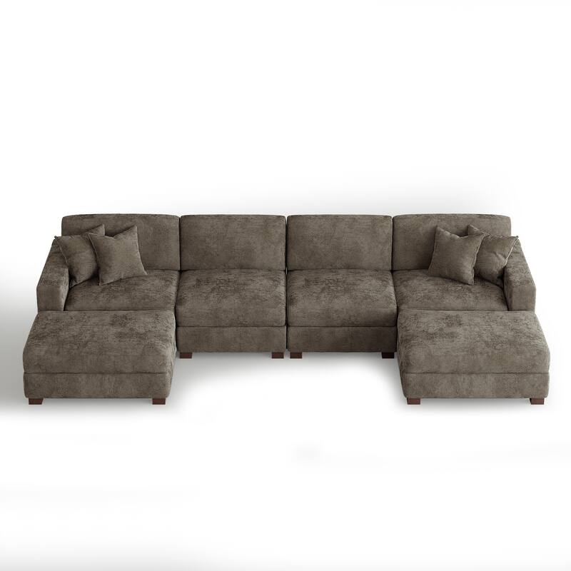 Oversized Chenille Modular Sectional Sofa Conversation Set with 2 Ottomans