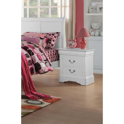 White Louis Philippe Style Nightstand with Two Drawers and Brushed Nickel Handles