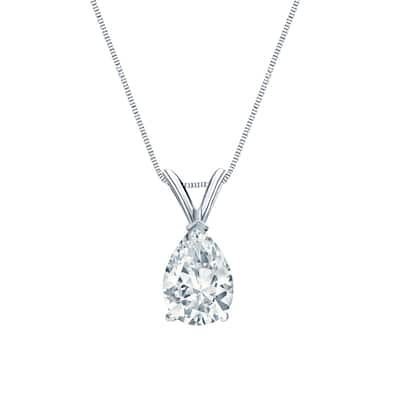 Auriya 14-karat Gold 1.75ctw Pear Solitaire Lab Grown Diamond Necklace V-End (H-I VS) Prong - 1.75