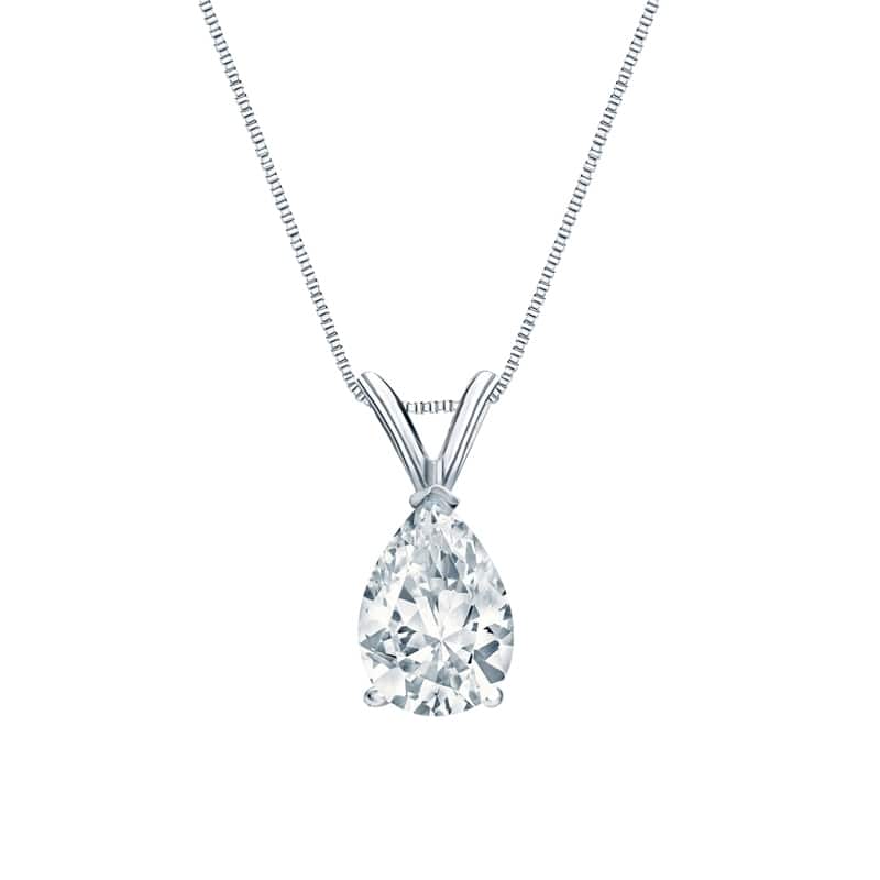 Auriya 14-karat Gold 2.50ctw Pear Solitaire Lab Grown Diamond Necklace V-End (F-G VS) Prong - 2.5 - White