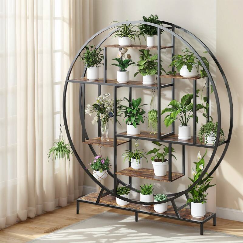 Copper Shaped Ironwood Plant Stand with Plant Grow Lights - Black