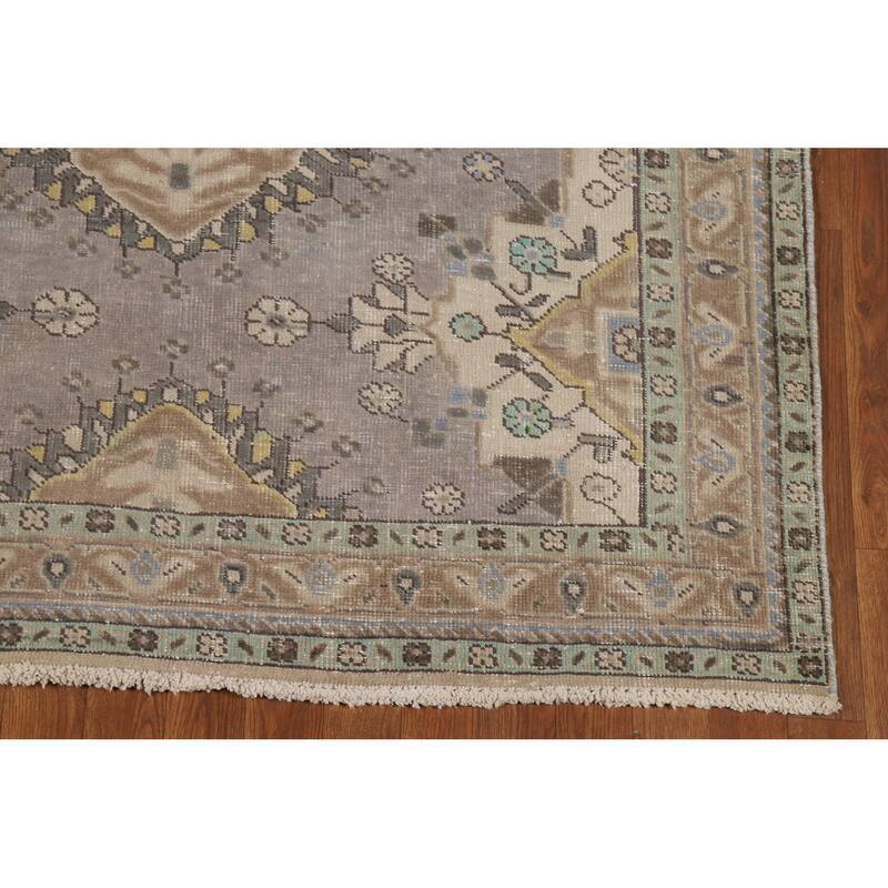 Gray Geometric Tabriz Persian Rug Handmade Wool Carpet - 5'1"x 12'6"