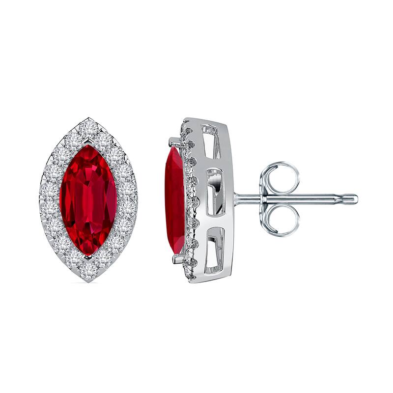 Auriya 14k Gold Lab Grown Gemstone Ruby Stud Earrings Marquise 0.25 to 5.00 ct. tw. Halo Push-Back - 0.30ct tgw. - White