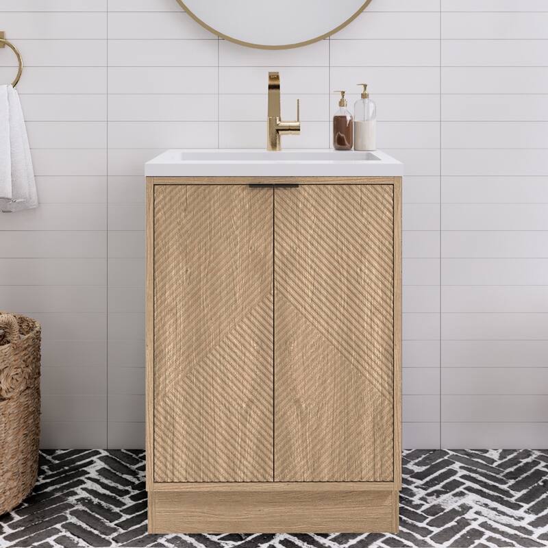Milano 24" Freestanding Bathroom Vanity with White Acrylic Sink - 23.62" x 19.49" x 35.46'' - Beige
