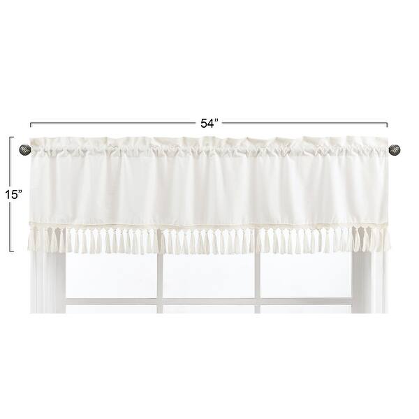 Boho Desert Sun Collection Window Curtain Valance - Ivory Beige Off White Cream Bohemian Tassles Fringe Macrame Cotton Neutral