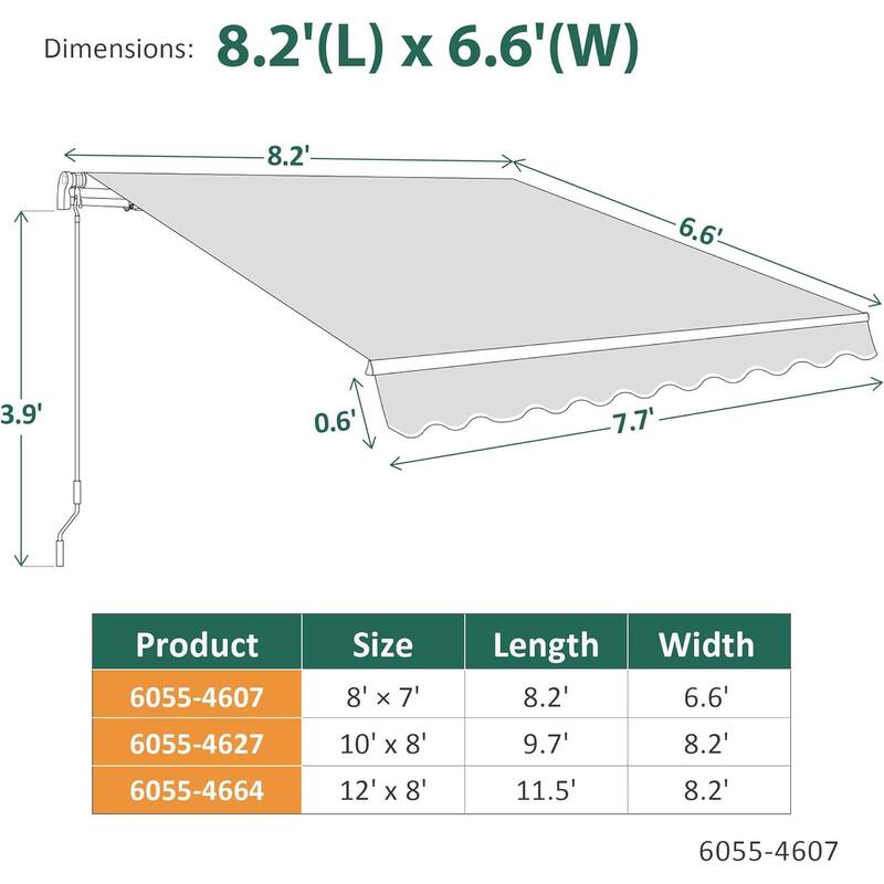 MCombo Patio Awning 8x7 Feet Sunshade Canopy for Manual Retractable Awnings