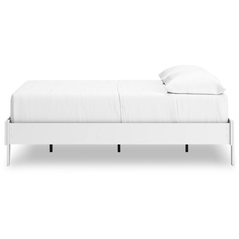Kally Full Platform Bed, Matte White Wood, Low Profile Tapered Legs