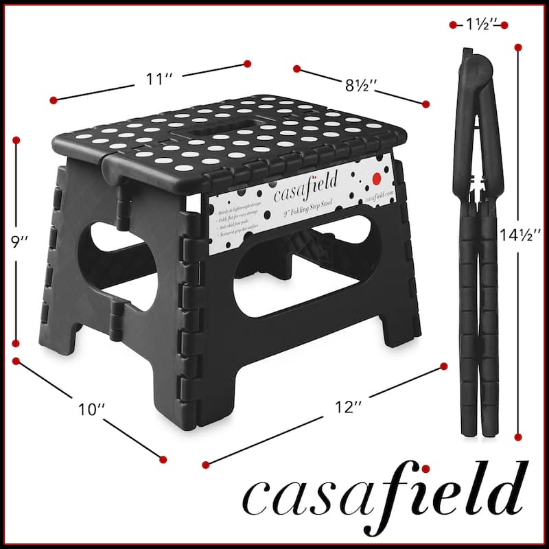 9in Folding Step Stool with Handle Set of 2 for AdultsKids Black - 2 Pack - 9"