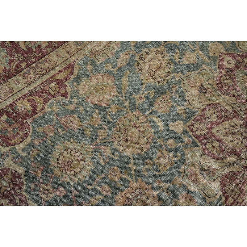 Hand Knotted Oriental 100% Wool Carpet Traditional Floral Green Tabriz Area Rug - 11' 3'' X 8' 2''