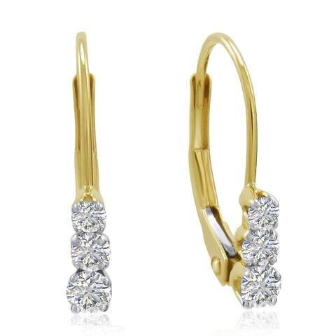 Amanda Rose AGS Certified 10K Yellow Gold Three-Stone Diamond Leverback Earrings 1/4cttw