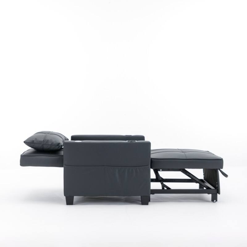 3-in-1 Convertible Sofa Chair,Pull Out Sleeper Chair with USB Ports and Cup Holders（Leather）